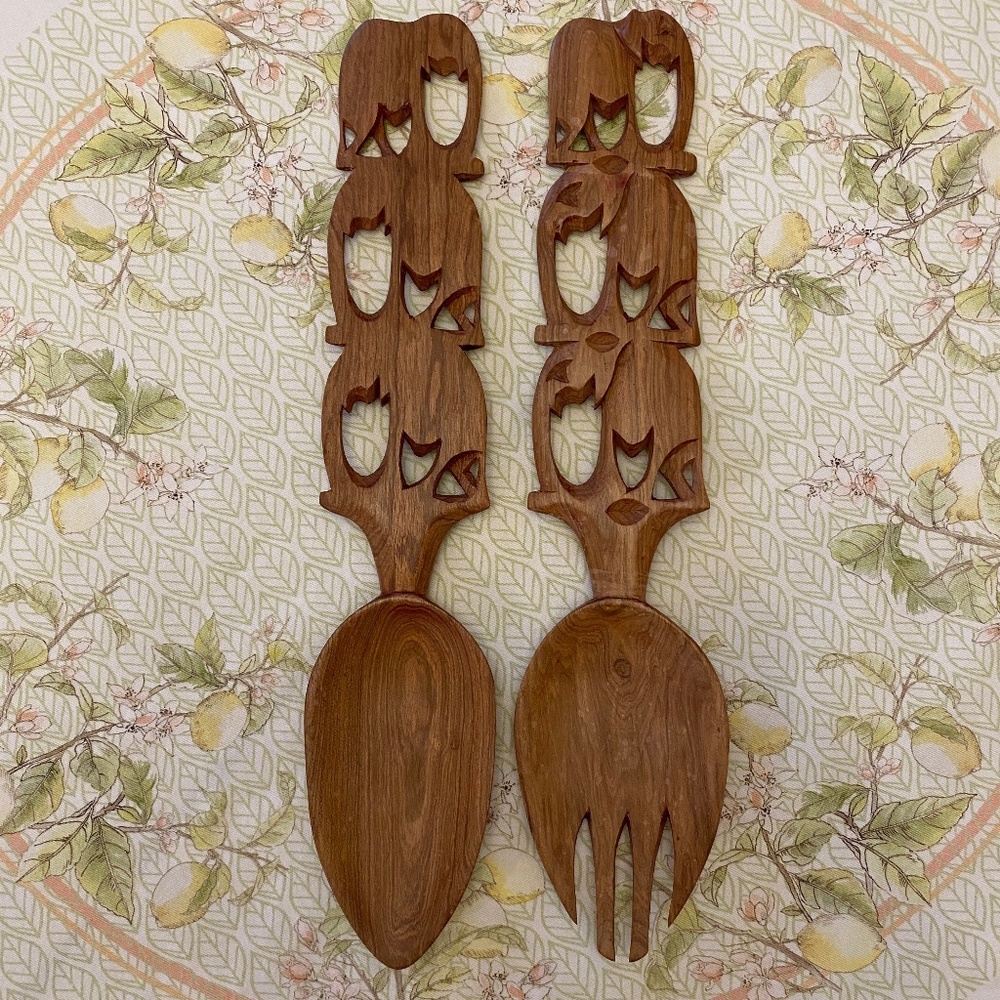 Wood Carved Elephant Salad Servers I South African